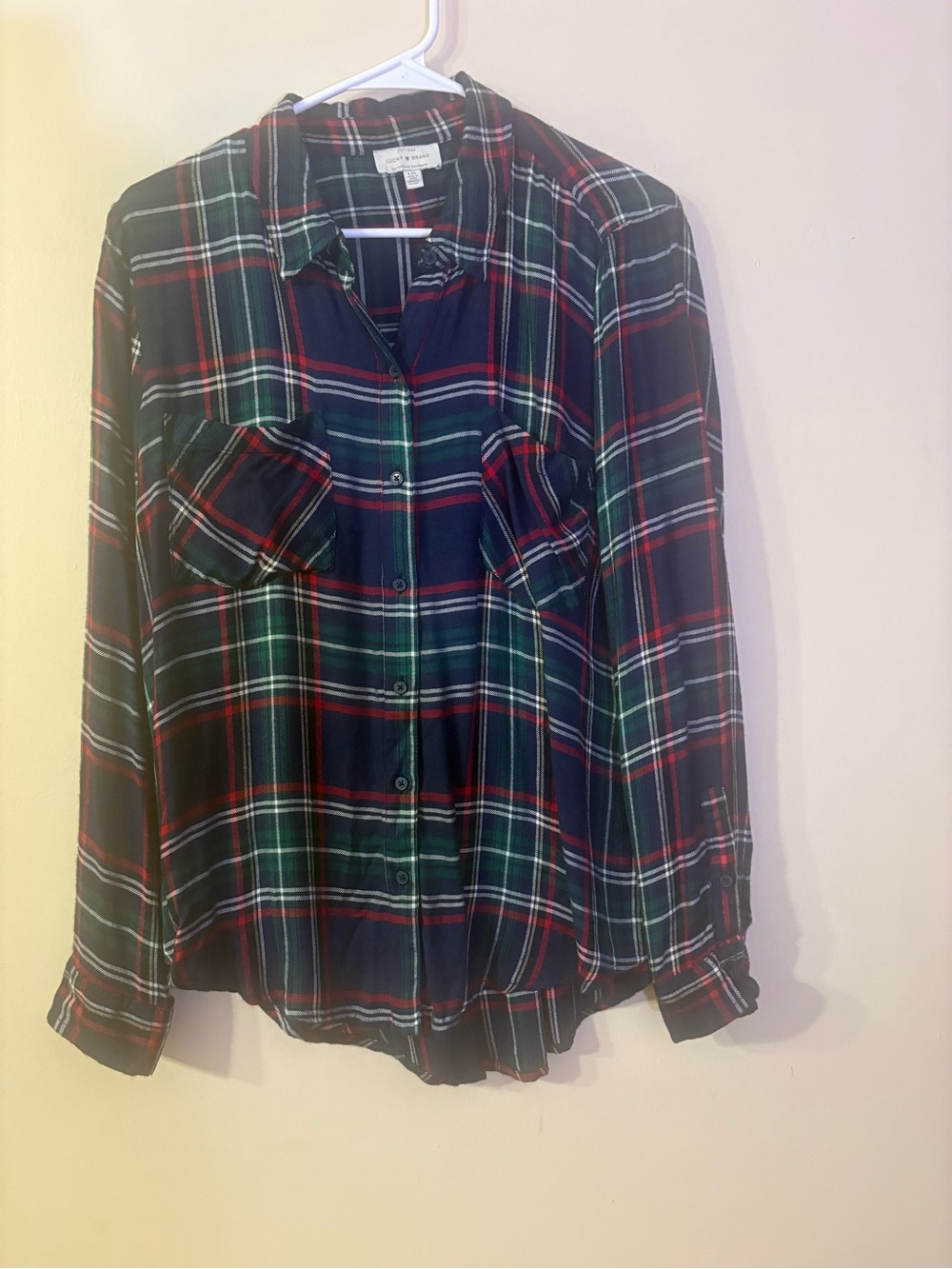 Lucky Brand Navy Plaid Button-Down Shirt with Red & Green